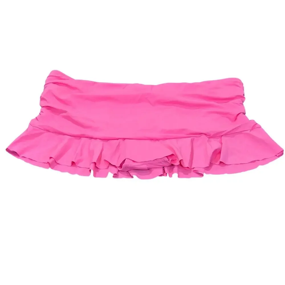 La Blanca Island Goddess Ruched Ruffle Swim Skirt Pink Bikini Bottom Size 12